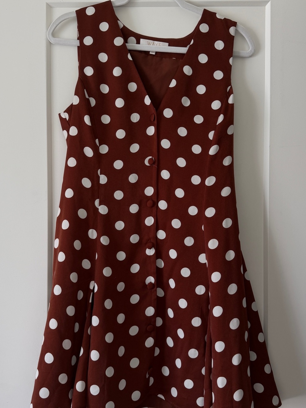 Wayf Brown and White Polka Dot Button-Front Mini Dress